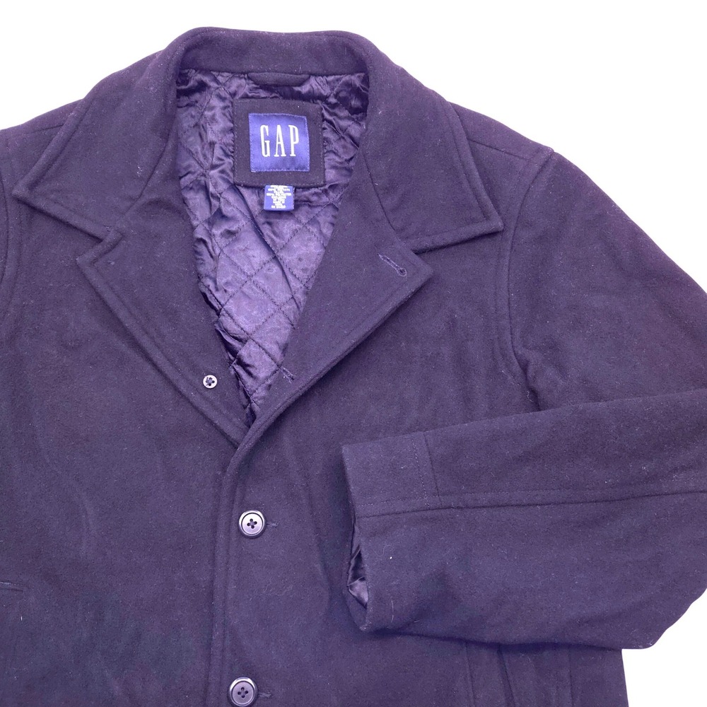 Gap Wool-Blend Three Button Topcoat Black Quilted Lined Mens Medium